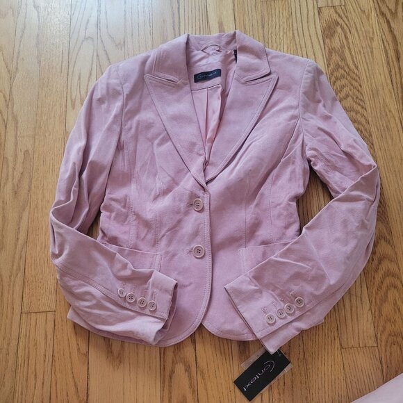 Womens Context Pink Suede Blazer Jacket Size S Two-Button Long Sleeve Lined New - Picture 3 of 7